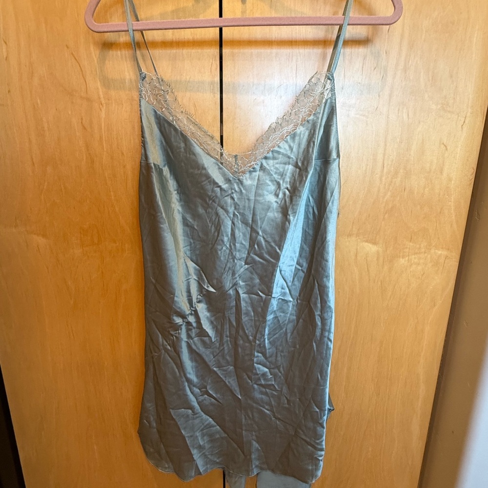 Victoria's Secret Lace Trim Satin Slip in Light Blue